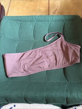 One-Shoulder Ribbed Bandeau bikini top  - greenish/tan medium Lspace